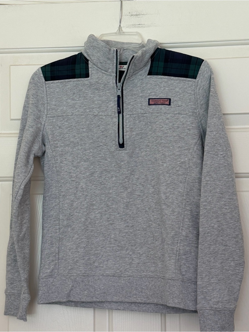 Vineyard Vines Women's Classic Gray + Blackwatch Plaid Shep Quarter Zip Pullover
